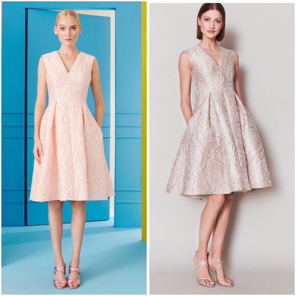 Talbot Runhof Pink Jacquard Knee Length A-Line Dress NWT New US 4 - Picture 1 of 11